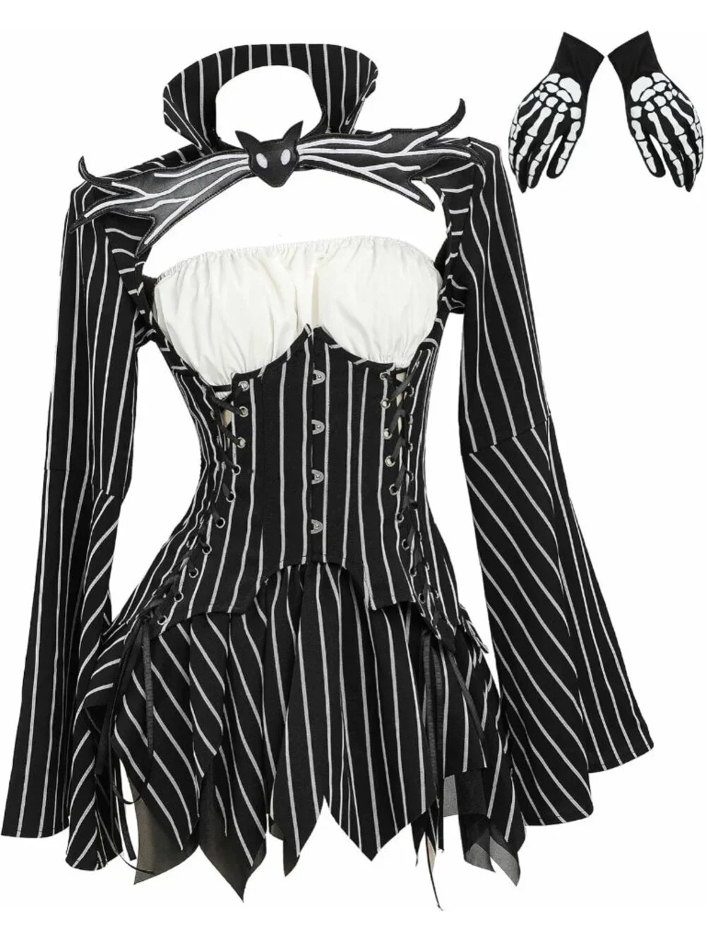 Gothic Halloween Cosplay Costume Set - Long Sleeve Tube Top, Skirt & Gloves